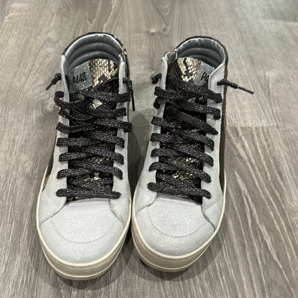 Like new P448 Skate Snakeskin Print High Top Sneaker in Python Brown Size 39